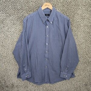 Van Heusen Shirt Mens XL 17-17.5 Blue Button Down Plaid Cotton Blend Casual